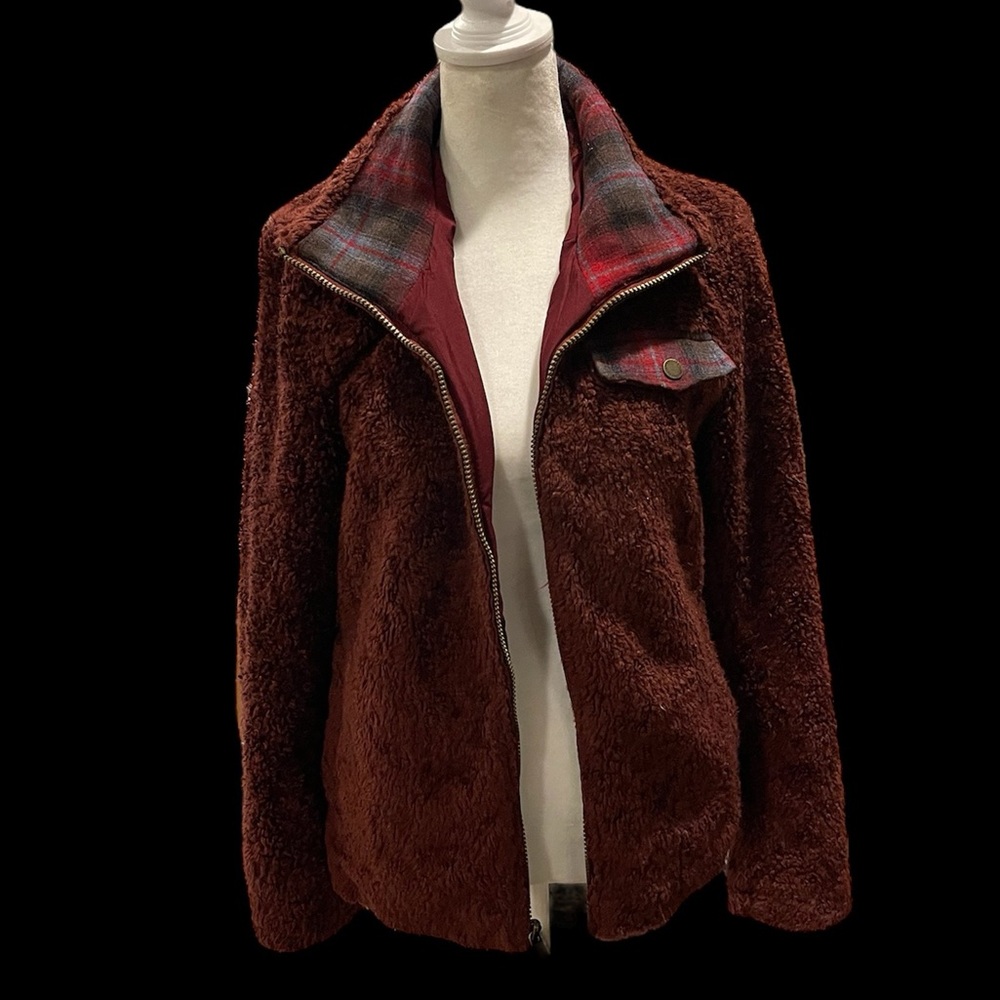 Pendleton Burgundy Jacket Womens Full Zip Mock Neck Sherpa Fuzzy Fleece Sz M